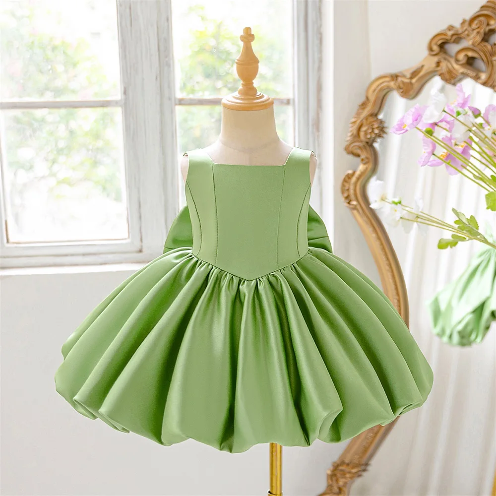 Girl Bow Ball Gown Pageant Newborn Host Formal Toddler First Birthday Cocktail Party Princess Baptism Frock