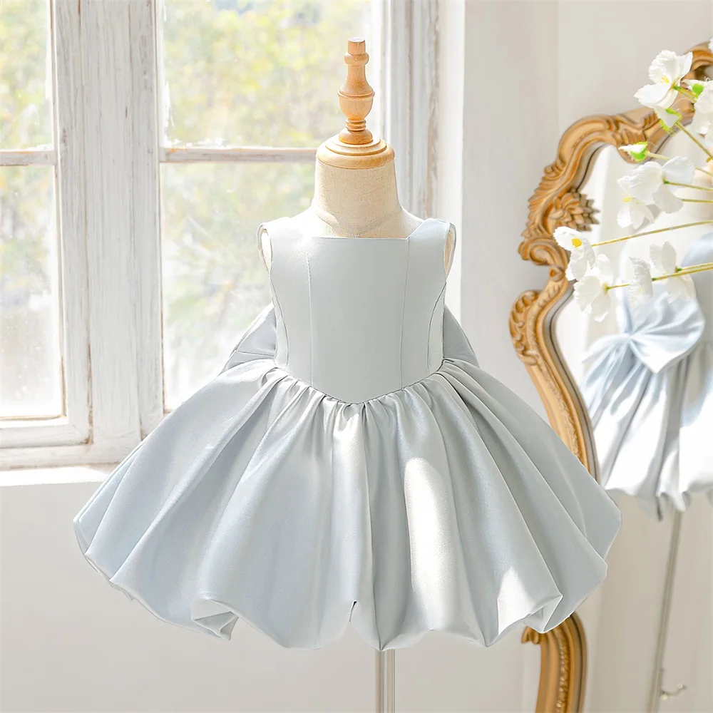 Girl Bow Ball Gown Pageant Newborn Host Formal Toddler First Birthday Cocktail Party Princess Baptism Frock