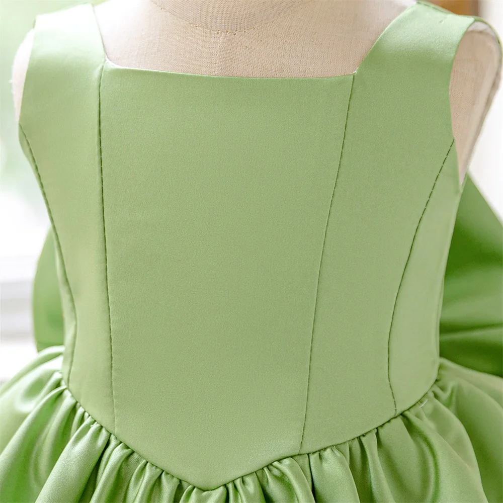 Girl Bow Ball Gown Pageant Newborn Host Formal Toddler First Birthday Cocktail Party Princess Baptism Frock