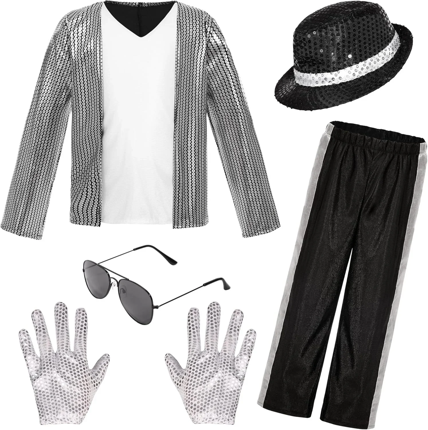 Boys Celebrity Cosplay Costume Set Sequin Jacket Pants With Accessories Kids Carnival Birthday Hip Hop Performance Outfit