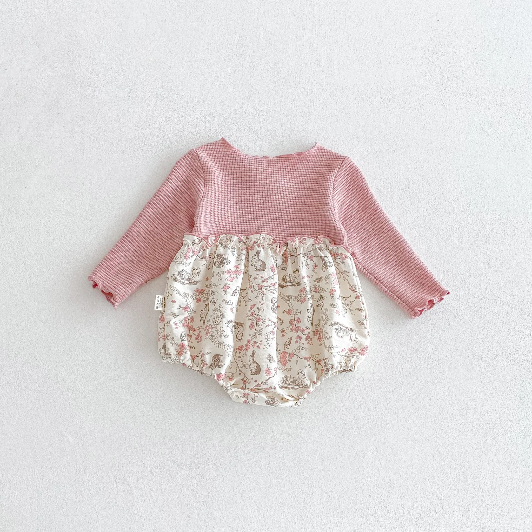 Autumn Baby Girl Long-Sleeved Triangular One-Piece Dress With Patchwork Printed Climbing Suit
