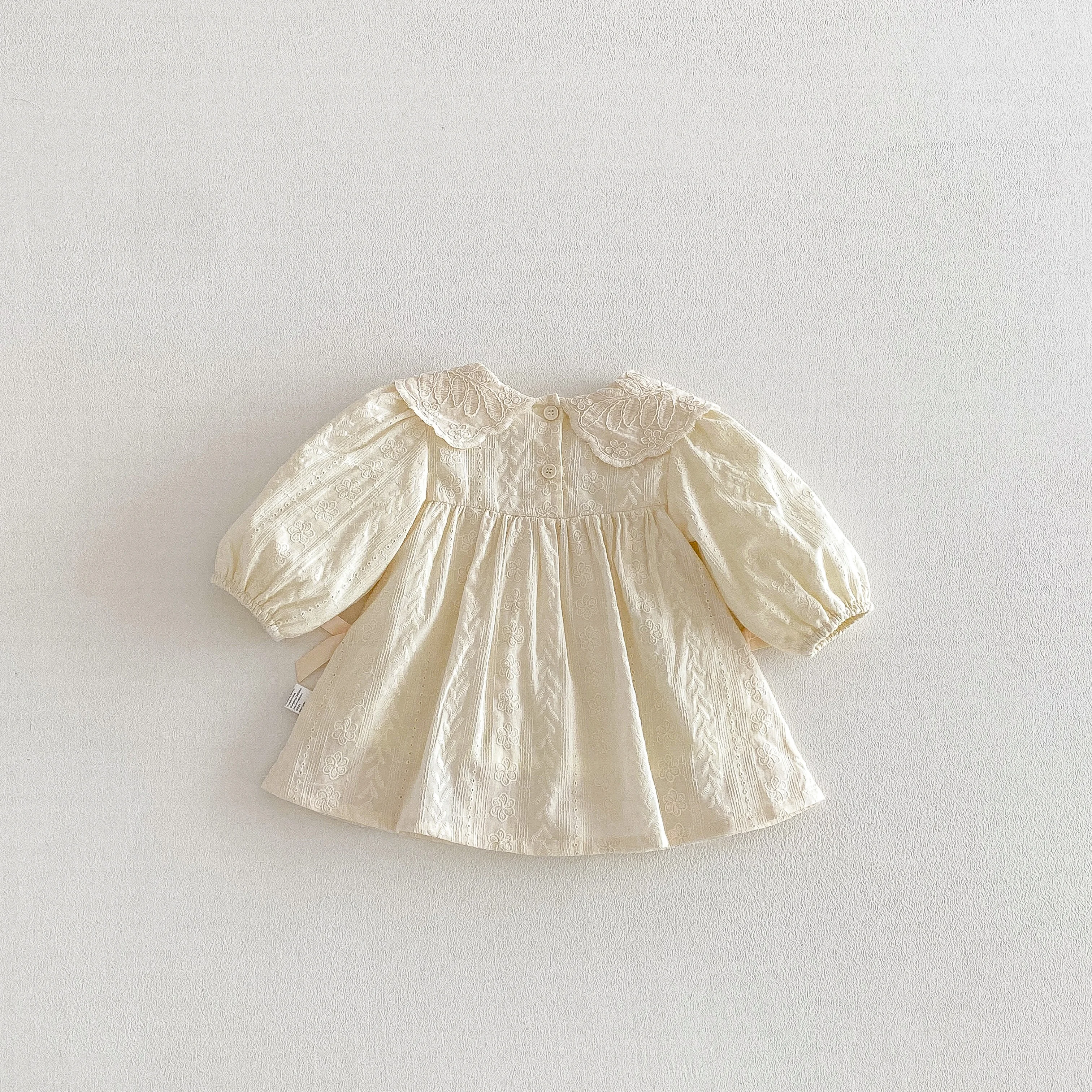 Spring 2026 New Style Korean-style Girls' Collared Plaid Long-Sleeved Dress- Fresh and Cute Princess-style Butterfly Knot Dress
