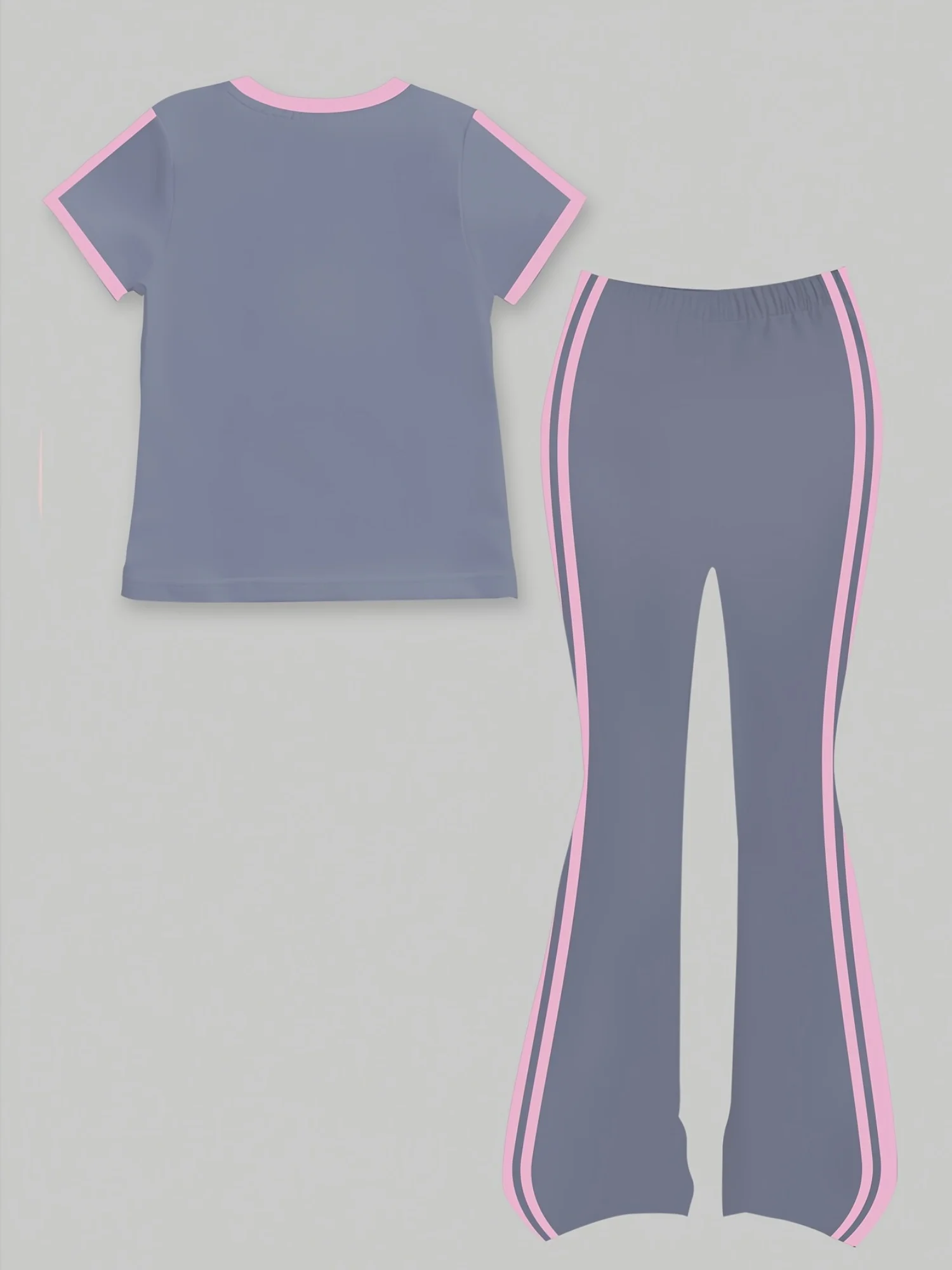 Girls' Summer Casual Outfit: Bow Print Short-Sleeve T-Shirt + Flared Long Pants Two-Piece Set with Pink Trim and Bow Print, Fashionable and Versatile, Suitable for Girls Aged 4-12, for Home and Outdoor Wear