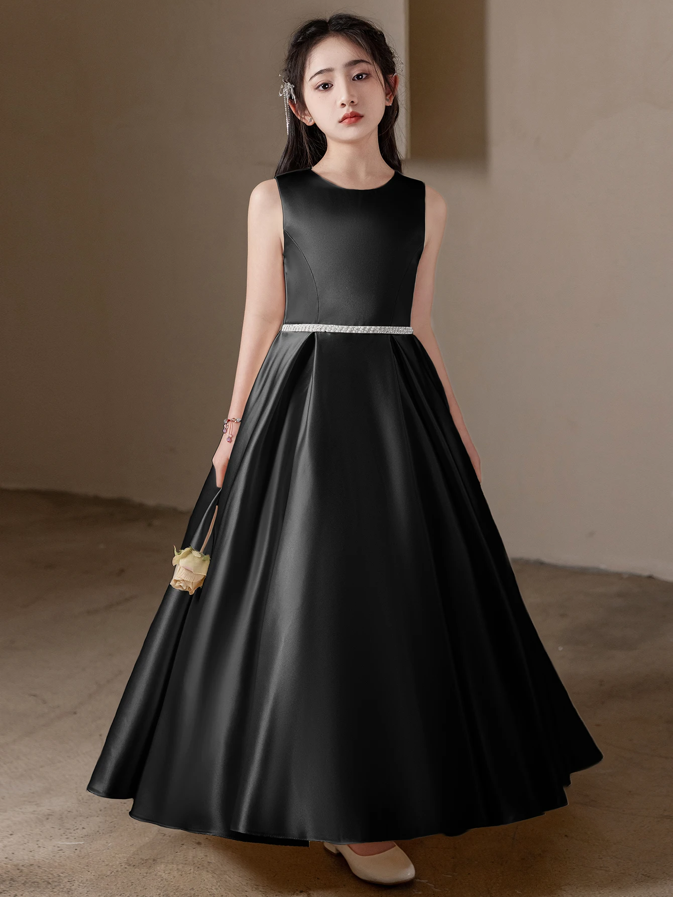Black Long Dress For Teenage Girls Birthday Party Wedding Big Bow Bridesmaid Dress Evening Gown