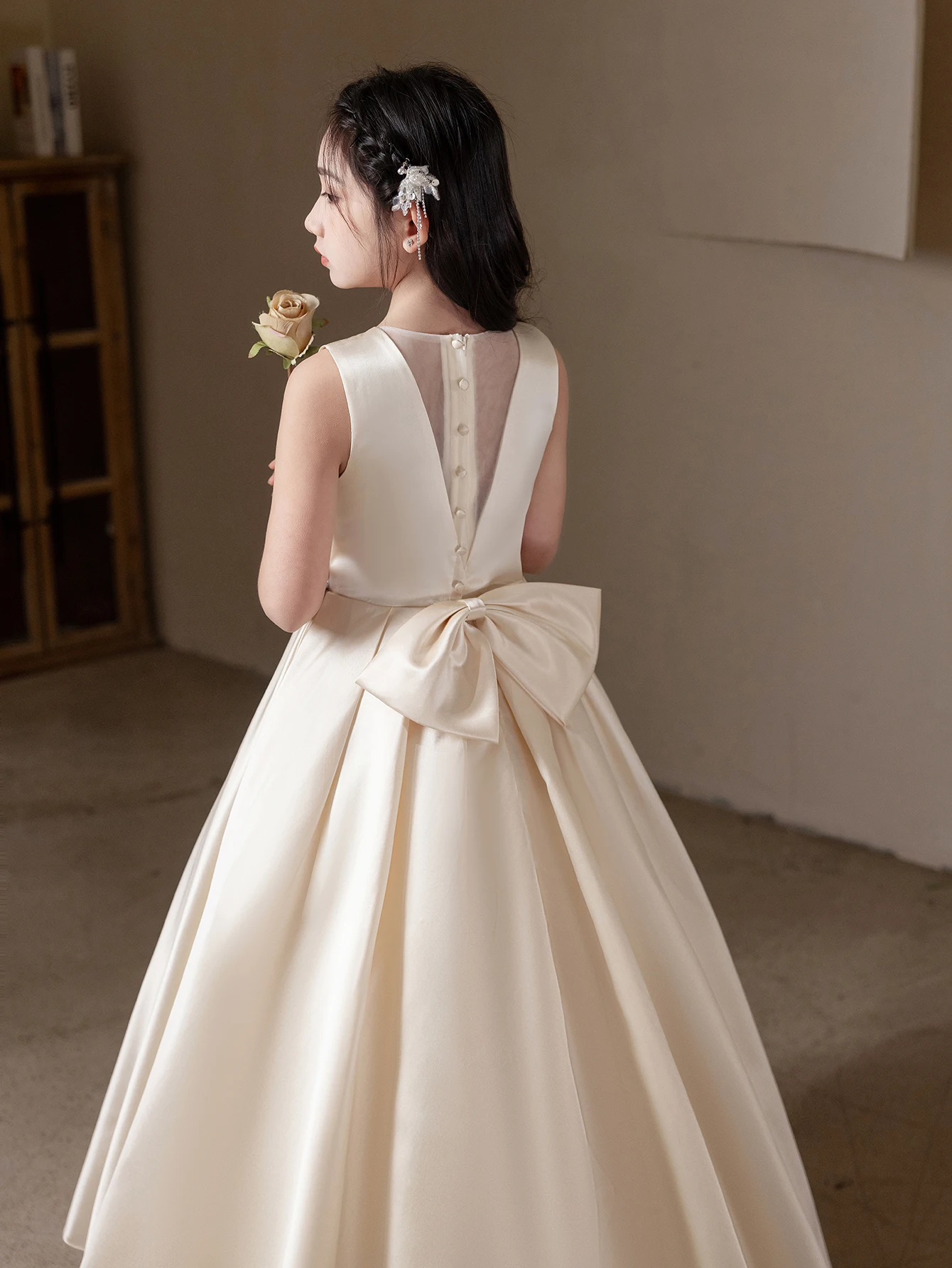 Black Long Dress For Teenage Girls Birthday Party Wedding Big Bow Bridesmaid Dress Evening Gown