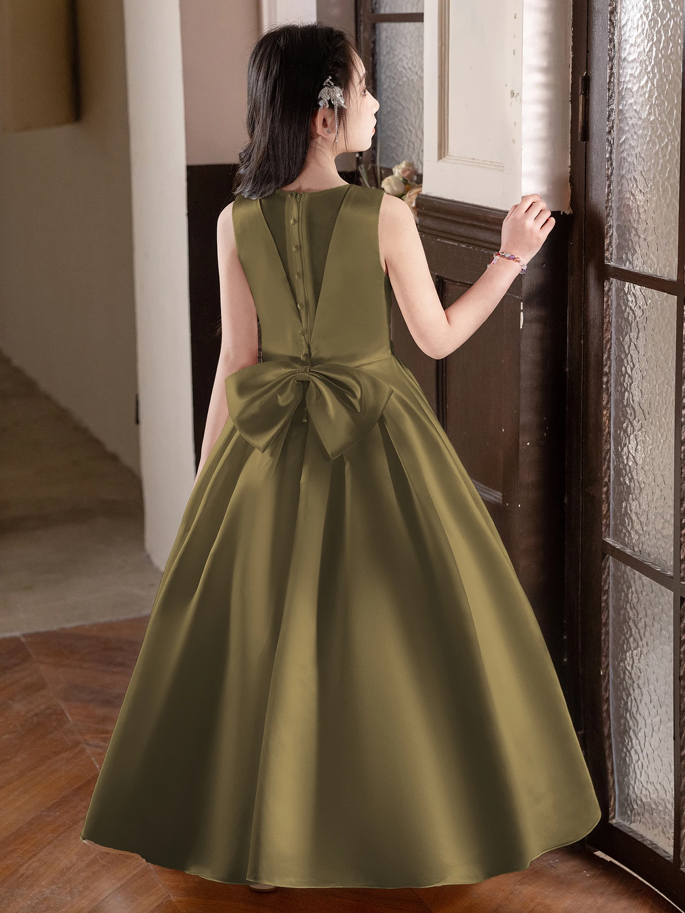 Black Long Dress For Teenage Girls Birthday Party Wedding Big Bow Bridesmaid Dress Evening Gown