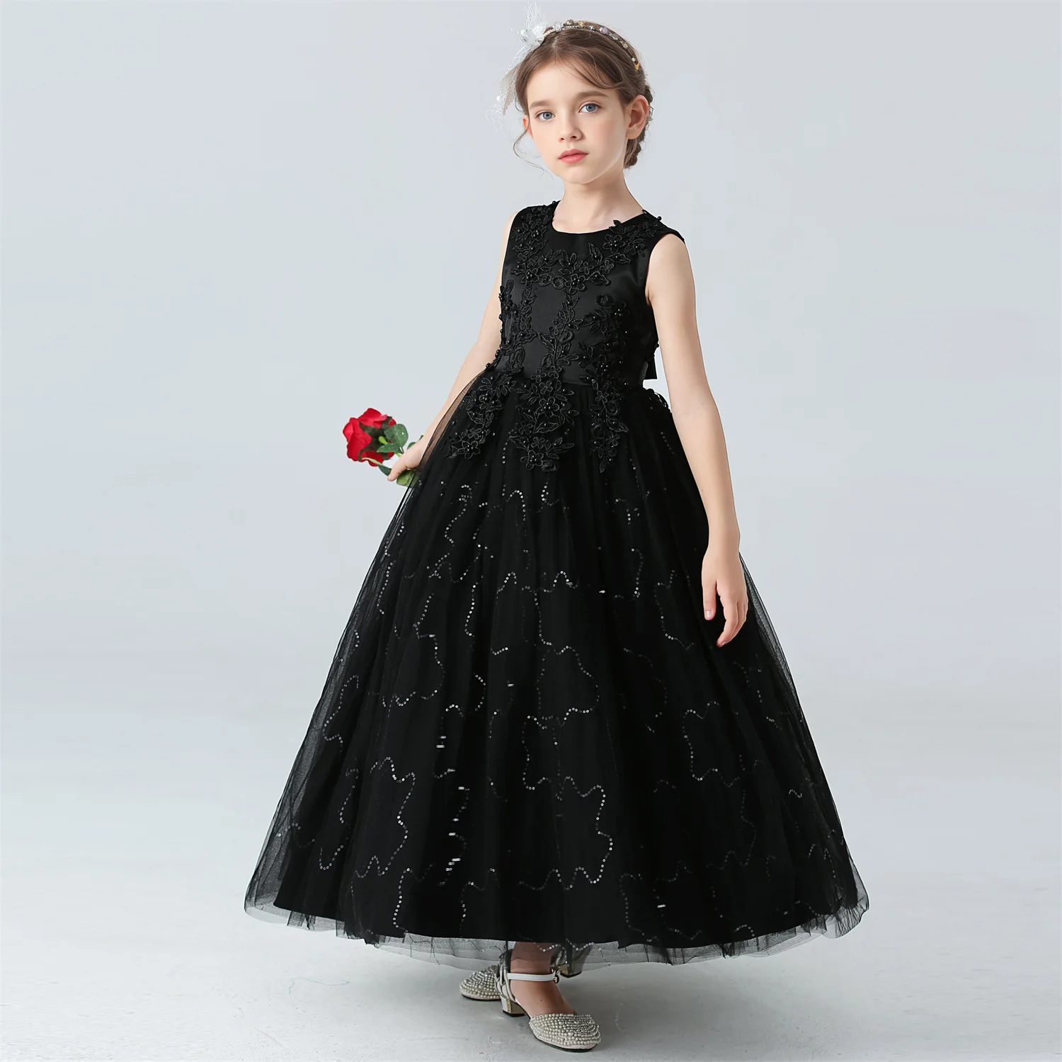 BX683 Kids Dresses For Girls Lace Dress Gown Princess Clothes Children Formal Evening Party Flower Girls Wedding Vestidois