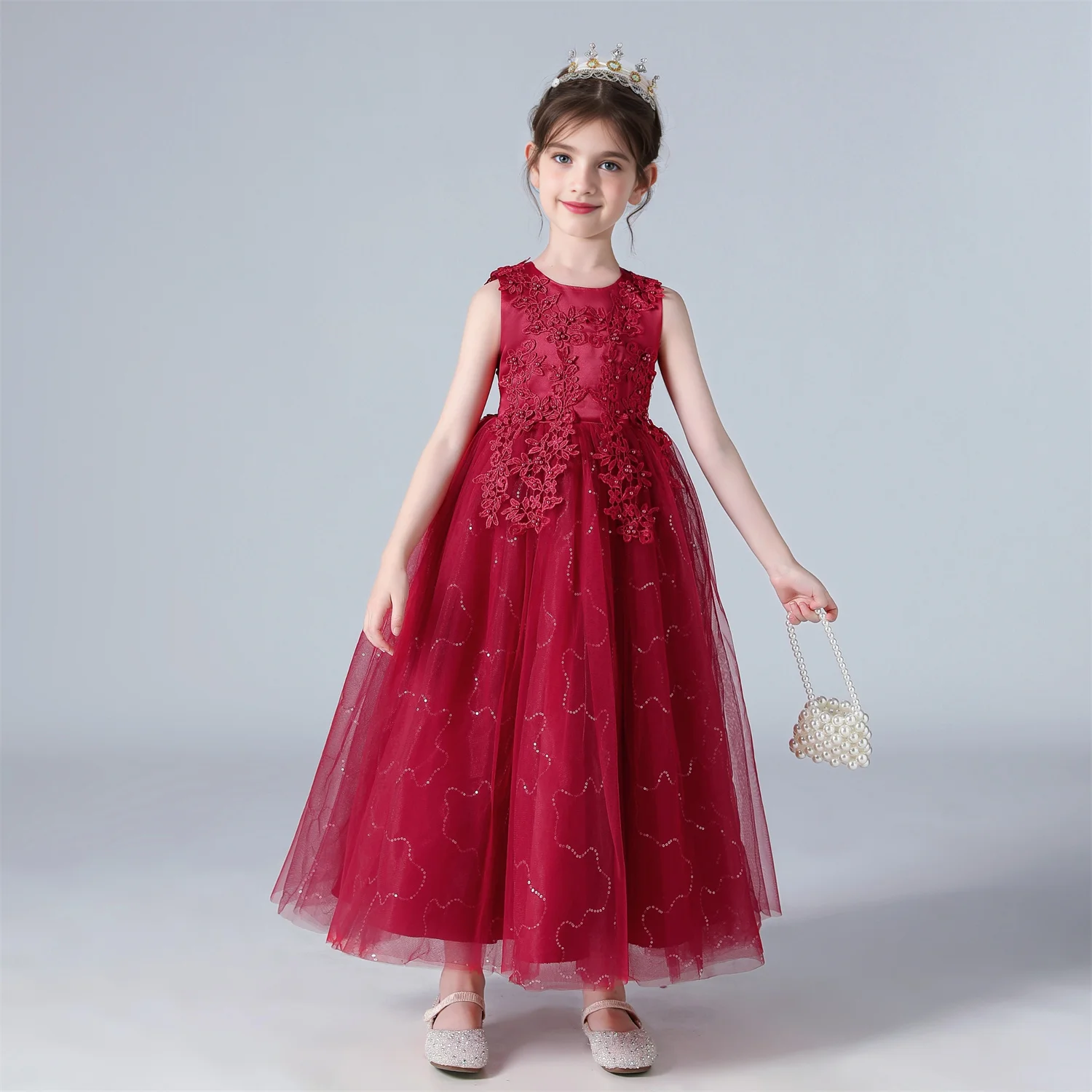 BX683 Kids Dresses For Girls Lace Dress Gown Princess Clothes Children Formal Evening Party Flower Girls Wedding Vestidois