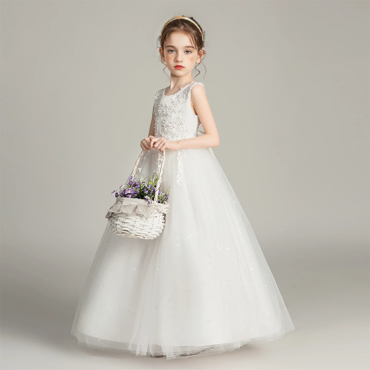 BX683 Kids Dresses For Girls Lace Dress Gown Princess Clothes Children Formal Evening Party Flower Girls Wedding Vestidois