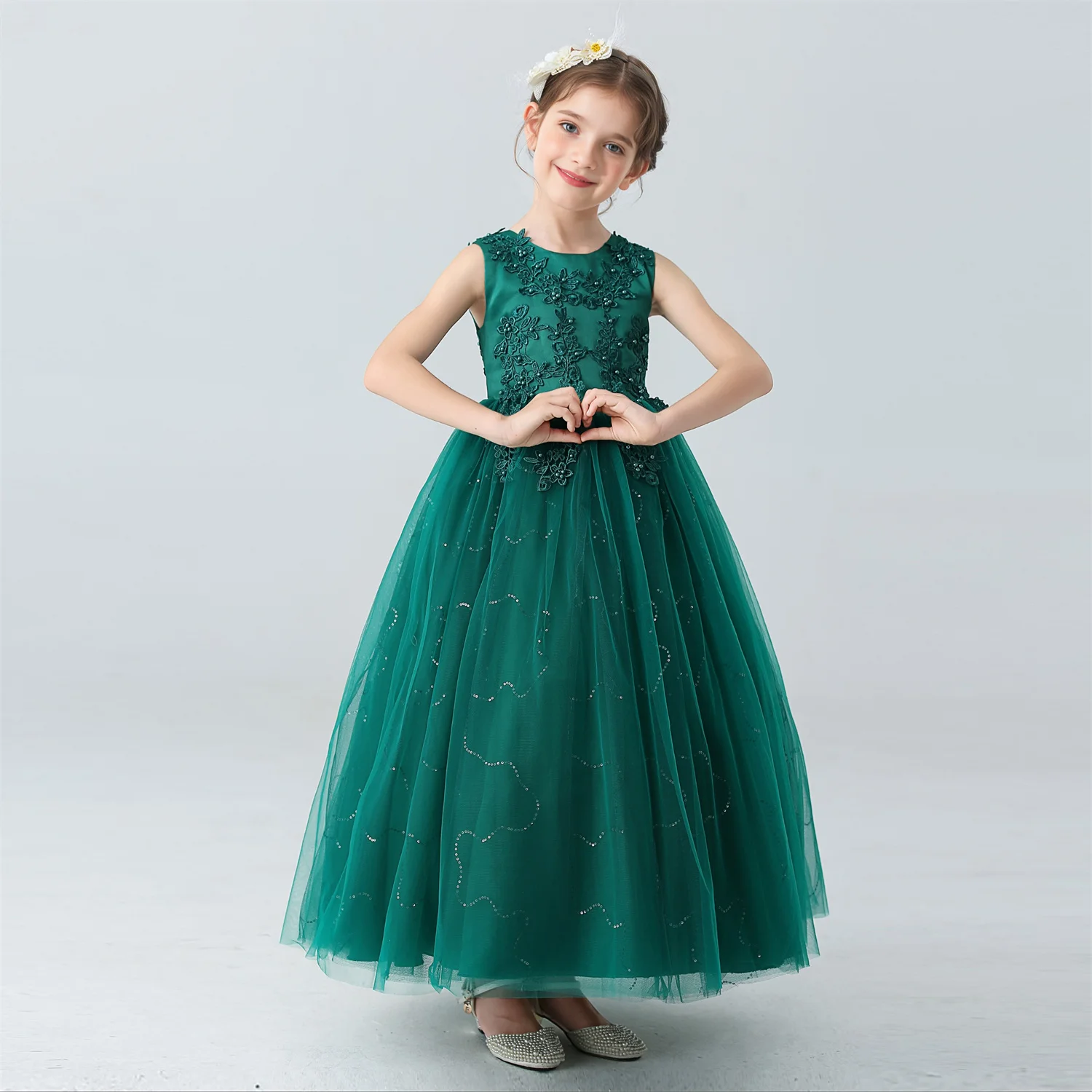 BX683 Kids Dresses For Girls Lace Dress Gown Princess Clothes Children Formal Evening Party Flower Girls Wedding Vestidois