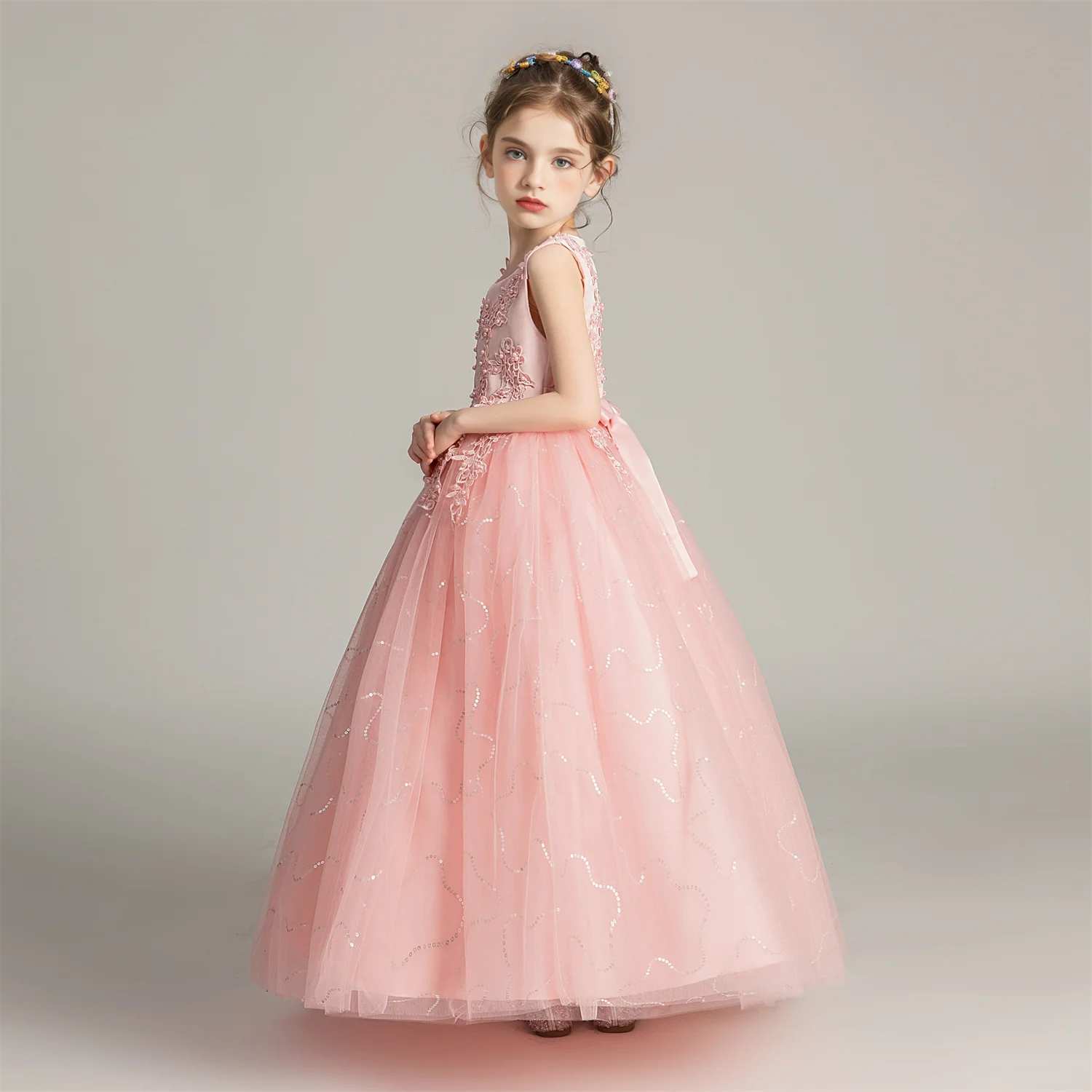 BX683 Kids Dresses For Girls Lace Dress Gown Princess Clothes Children Formal Evening Party Flower Girls Wedding Vestidois