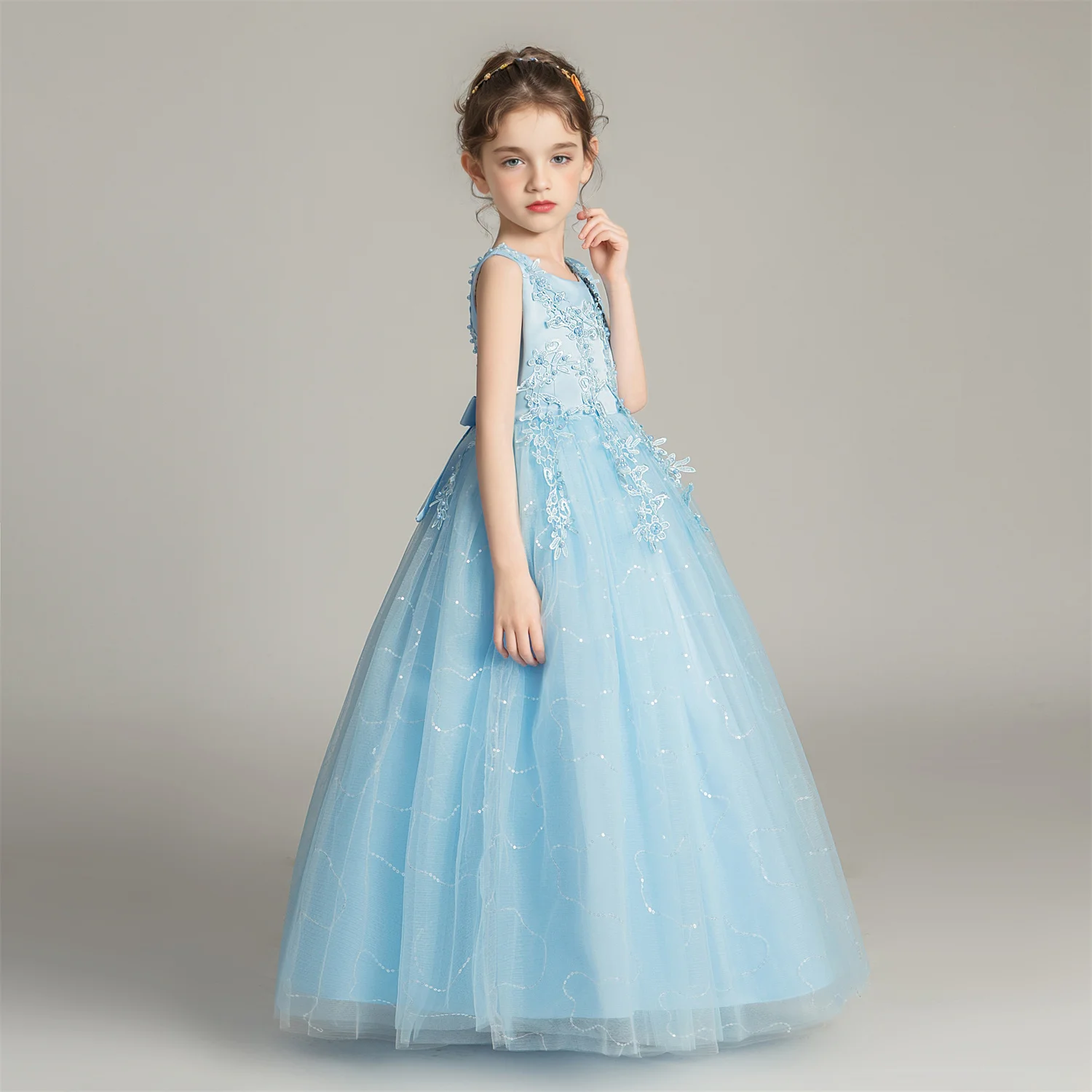 BX683 Kids Dresses For Girls Lace Dress Gown Princess Clothes Children Formal Evening Party Flower Girls Wedding Vestidois