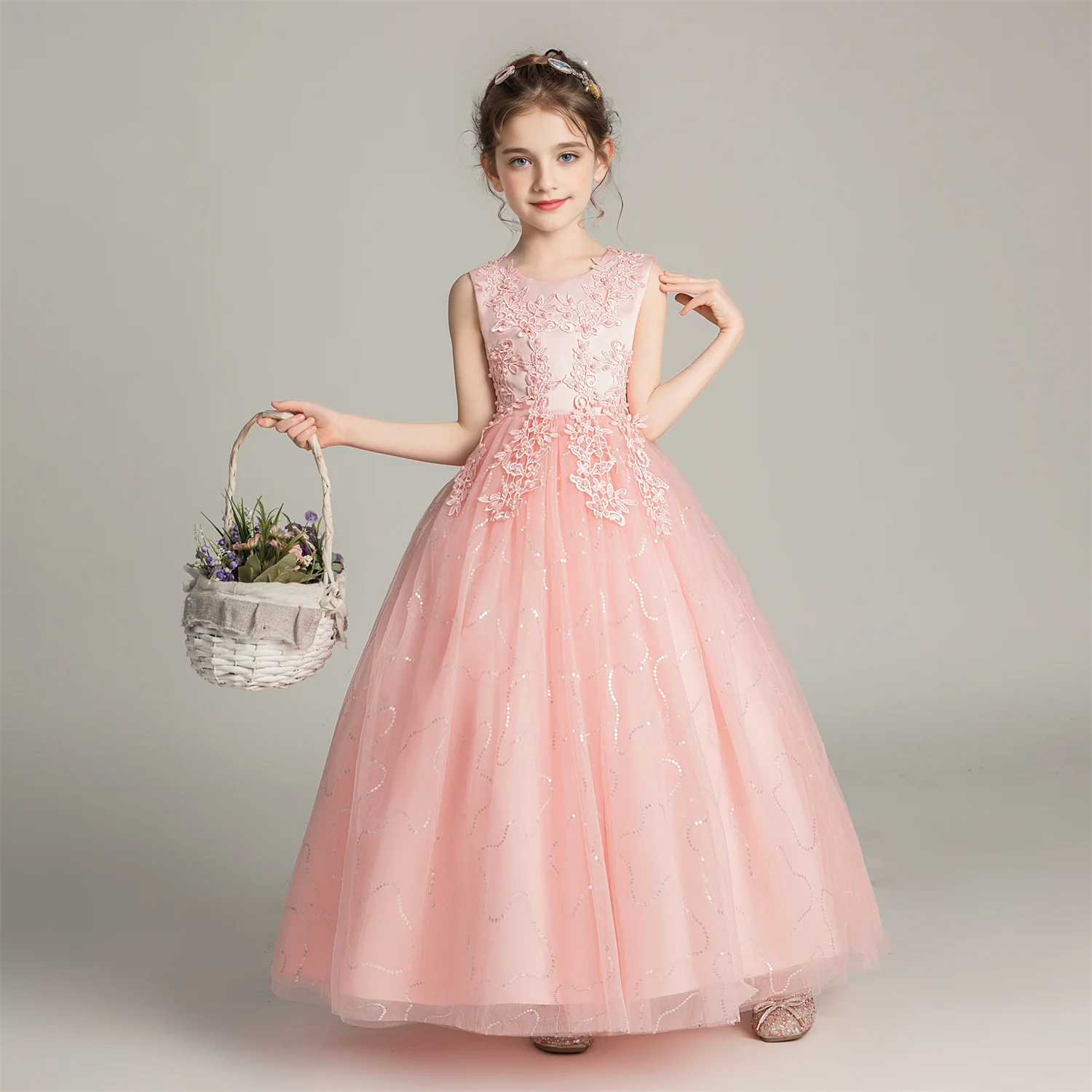 BX683 Kids Dresses For Girls Lace Dress Gown Princess Clothes Children Formal Evening Party Flower Girls Wedding Vestidois