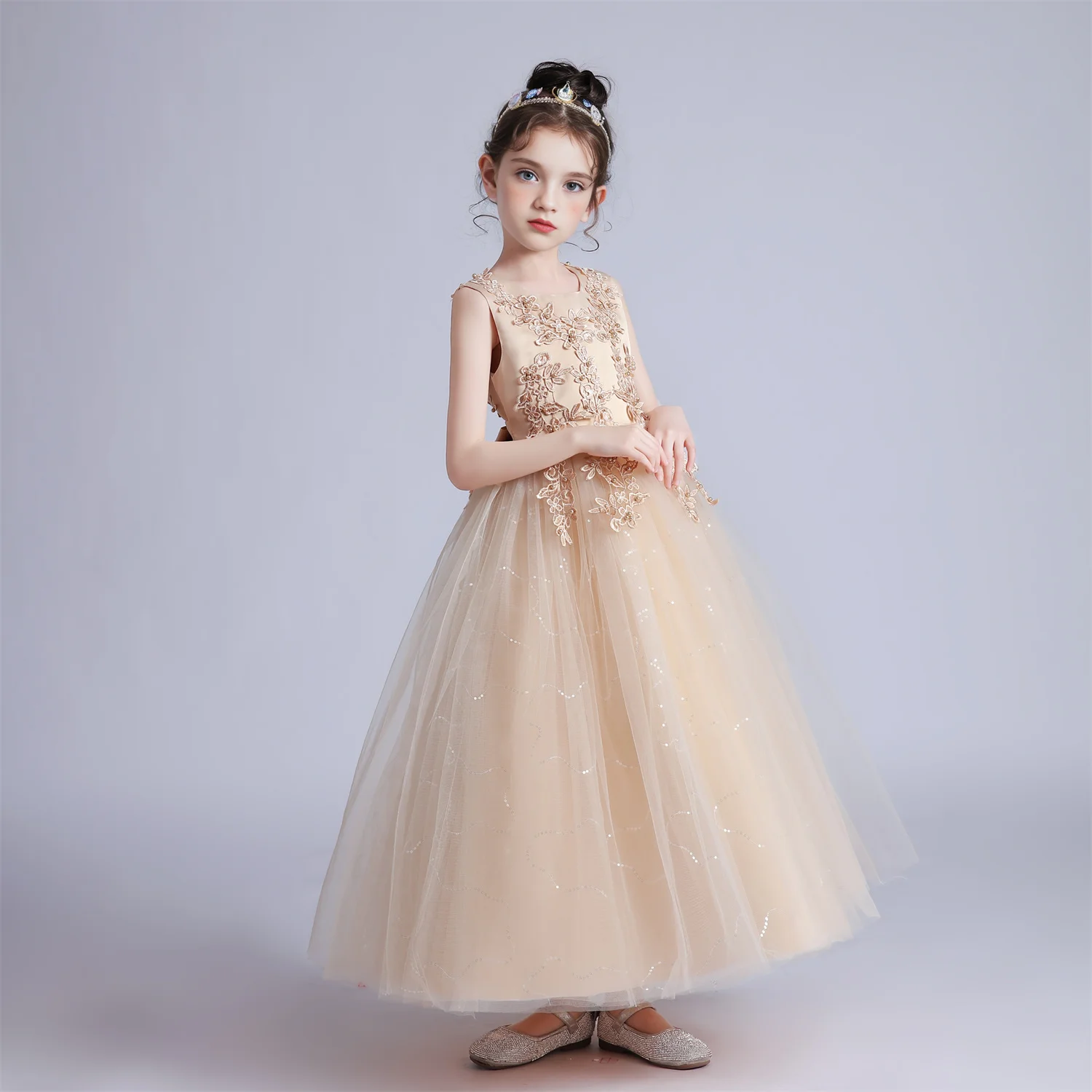 BX683 Kids Dresses For Girls Lace Dress Gown Princess Clothes Children Formal Evening Party Flower Girls Wedding Vestidois