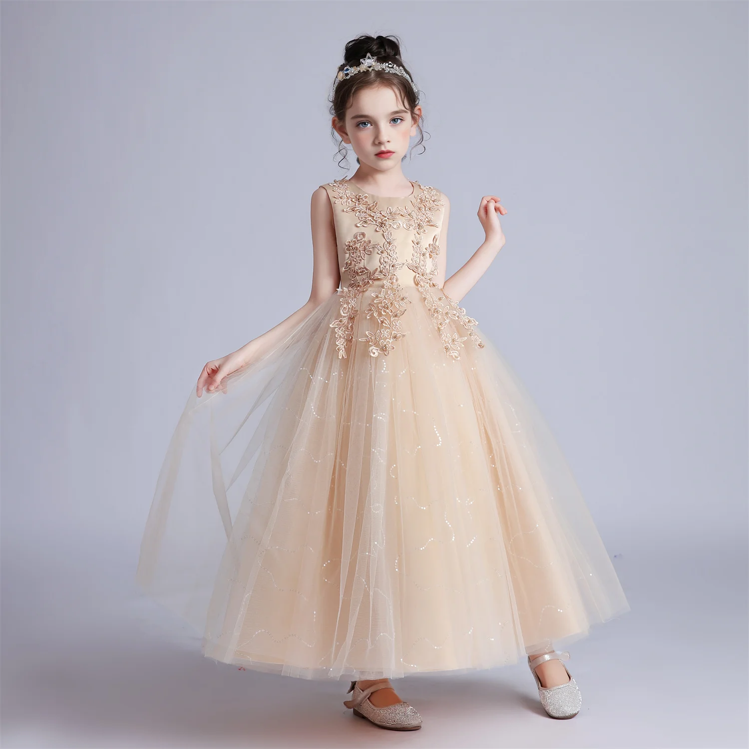 BX683 Kids Dresses For Girls Lace Dress Gown Princess Clothes Children Formal Evening Party Flower Girls Wedding Vestidois