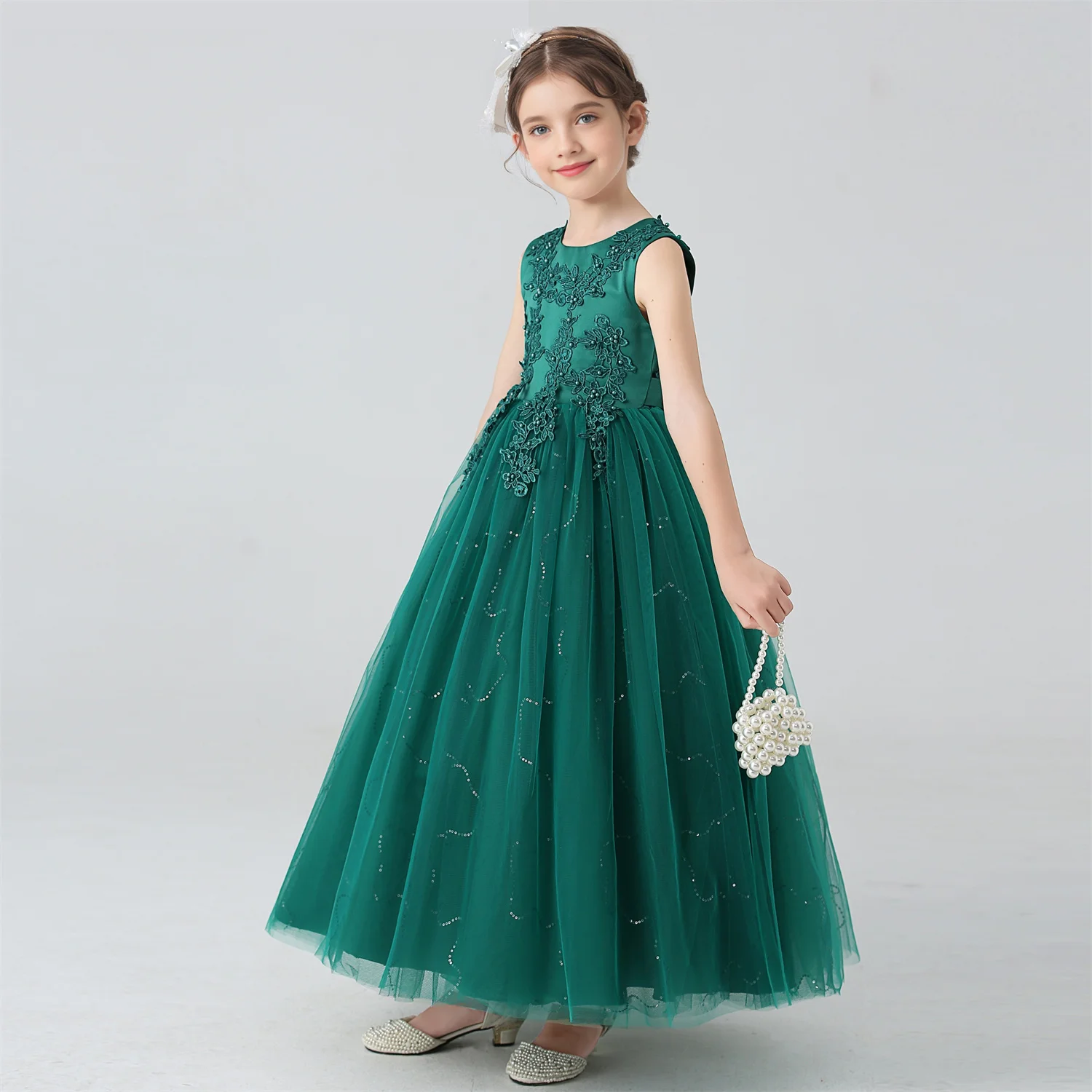 BX683 Kids Dresses For Girls Lace Dress Gown Princess Clothes Children Formal Evening Party Flower Girls Wedding Vestidois