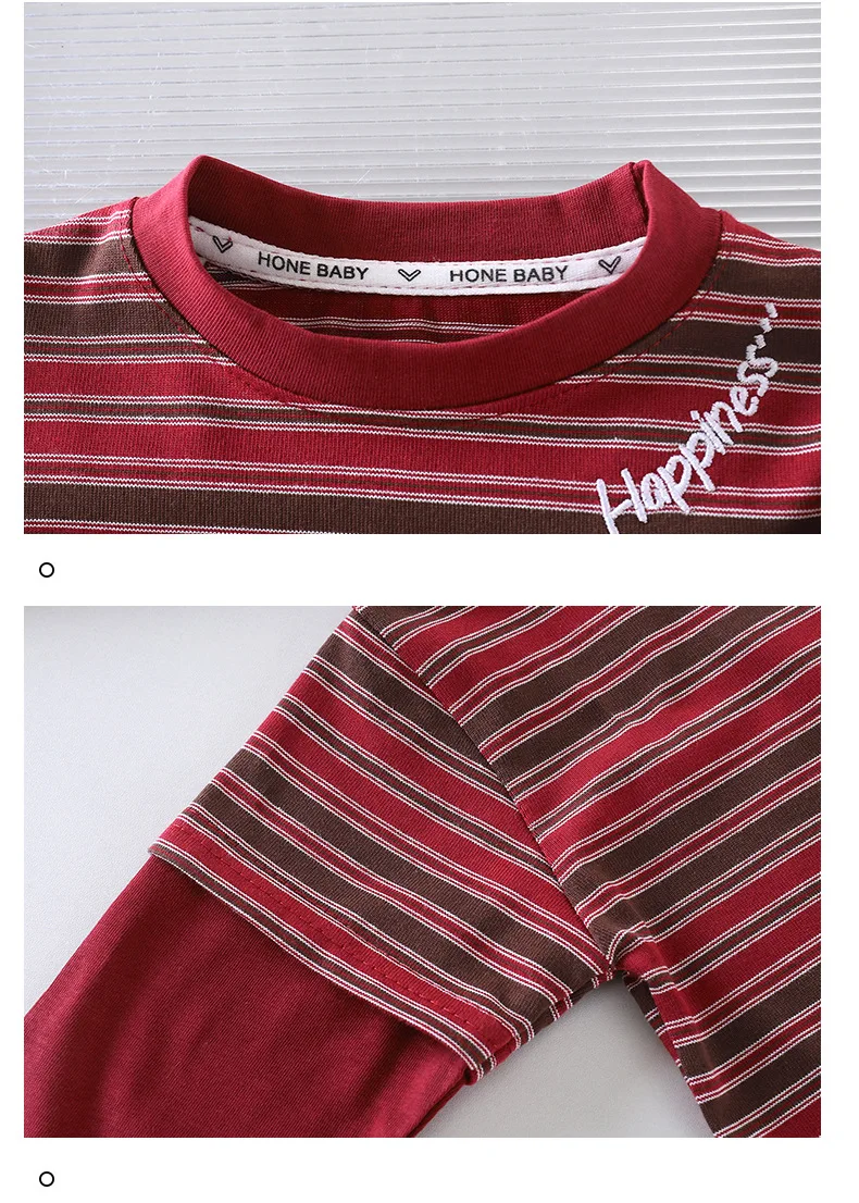 1-10Y Korean Style Kids Boys Striped Top Cotton Splicing Loose Basic Kids T-Shirt Autumn Soft Breathable Children Clothes
