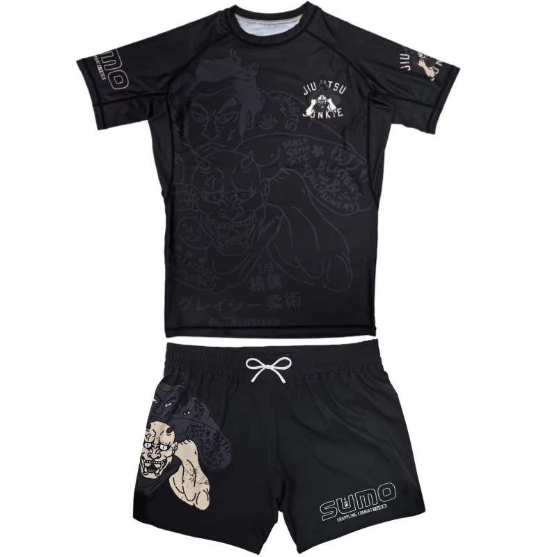 2026 New Japanese Sumo Hannya Demon Theme Fighting Set Unisex Sweat-wicking and Breathable, Short-sleeved + Shorts Set Kids
