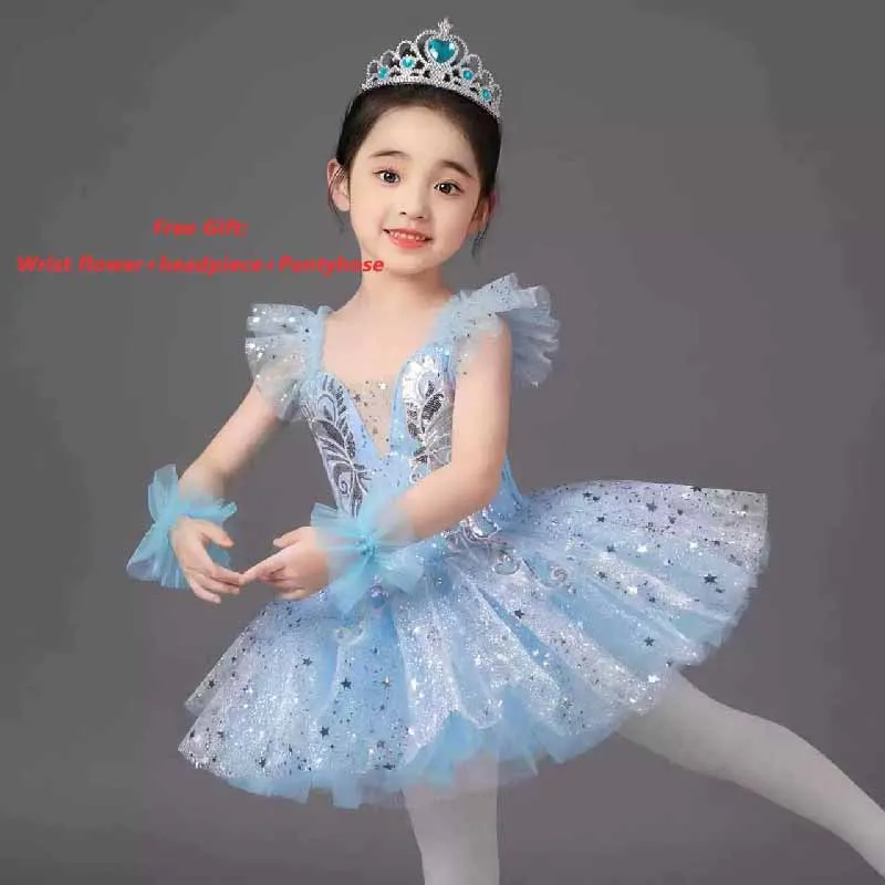 Romantic Kids Ballet Tutu Dress Girl's Dance Skirt Gold Sequin Ballet Skirt Performance Clothing Children Long Princess Dress