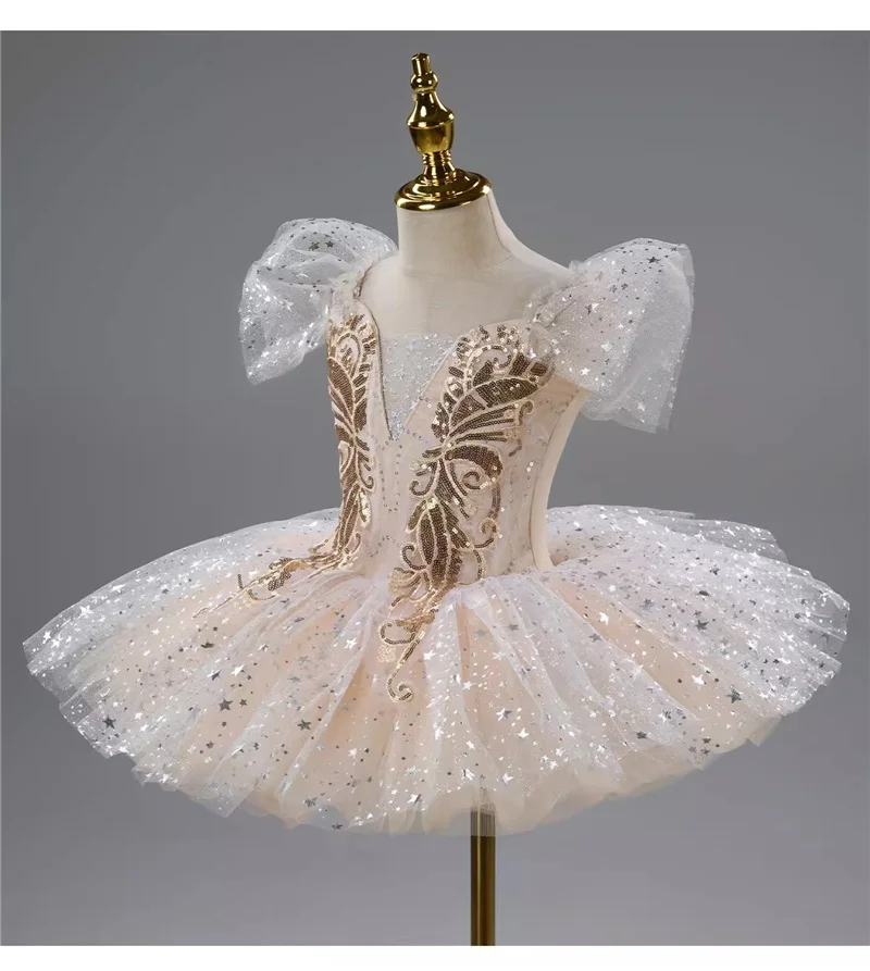 Romantic Kids Ballet Tutu Dress Girl's Dance Skirt Gold Sequin Ballet Skirt Performance Clothing Children Long Princess Dress