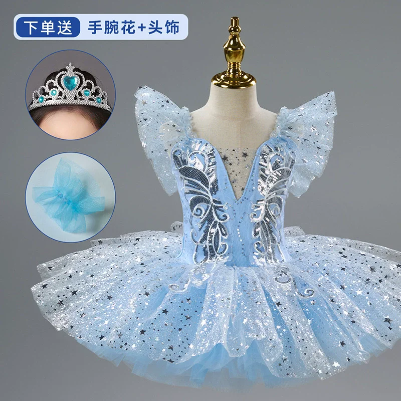 Romantic Kids Ballet Tutu Dress Girl's Dance Skirt Gold Sequin Ballet Skirt Performance Clothing Children Long Princess Dress