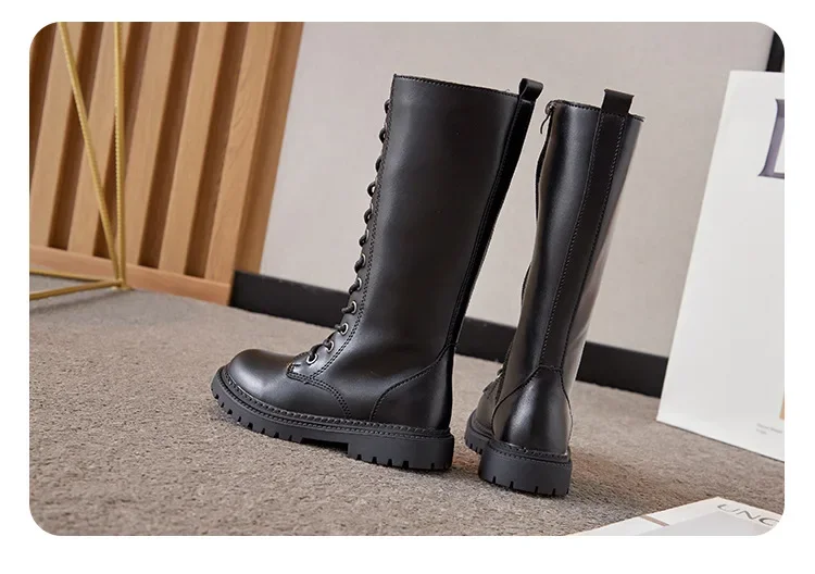Girls Long Boots Children Knee-High Fashion Motorcycle Boots Rubber Soft Platform for Princess Kids High Boots Classic Winter