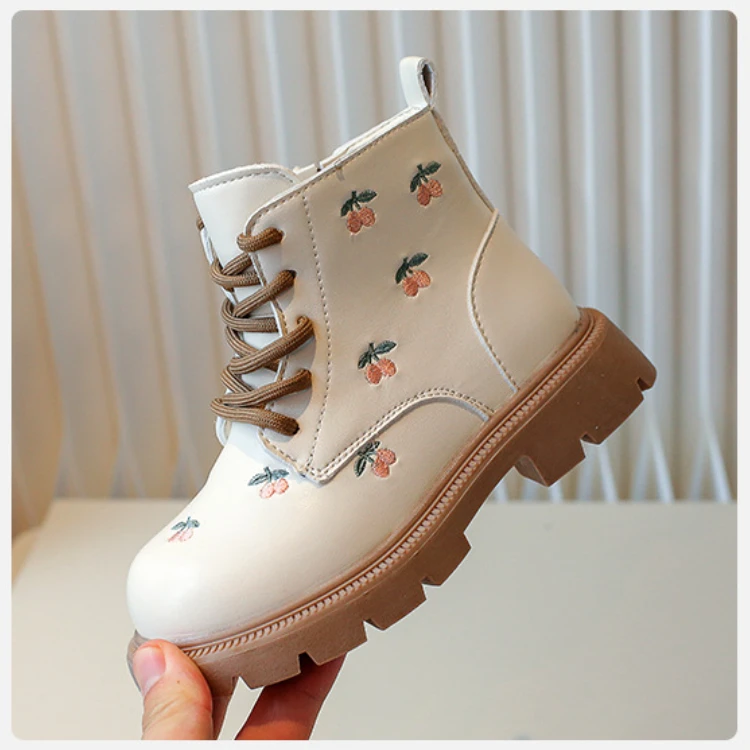Girl's Ankle Boot Sweet Fashion Embroider Children Spring Autumn Leather Boots Causal Versatile Kid Princess Shorts Single Boots