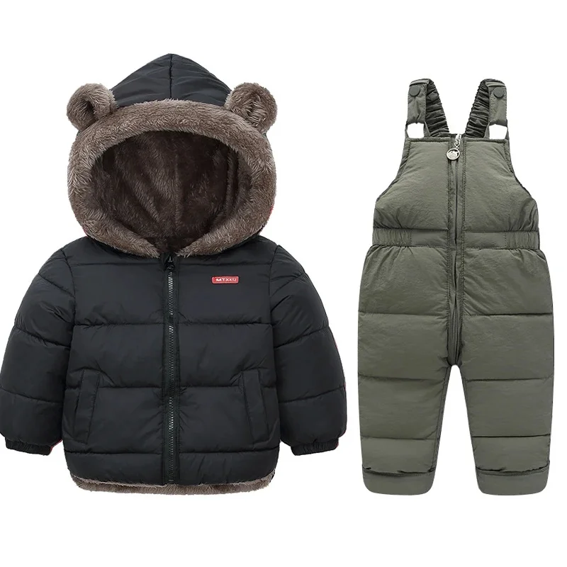 Children Winter Clothing Sets Baby Lamb Fleece Coats+Down Pants 2Pcs Boys Girls Thicken Warm Casual Hooded Clothing Outfits