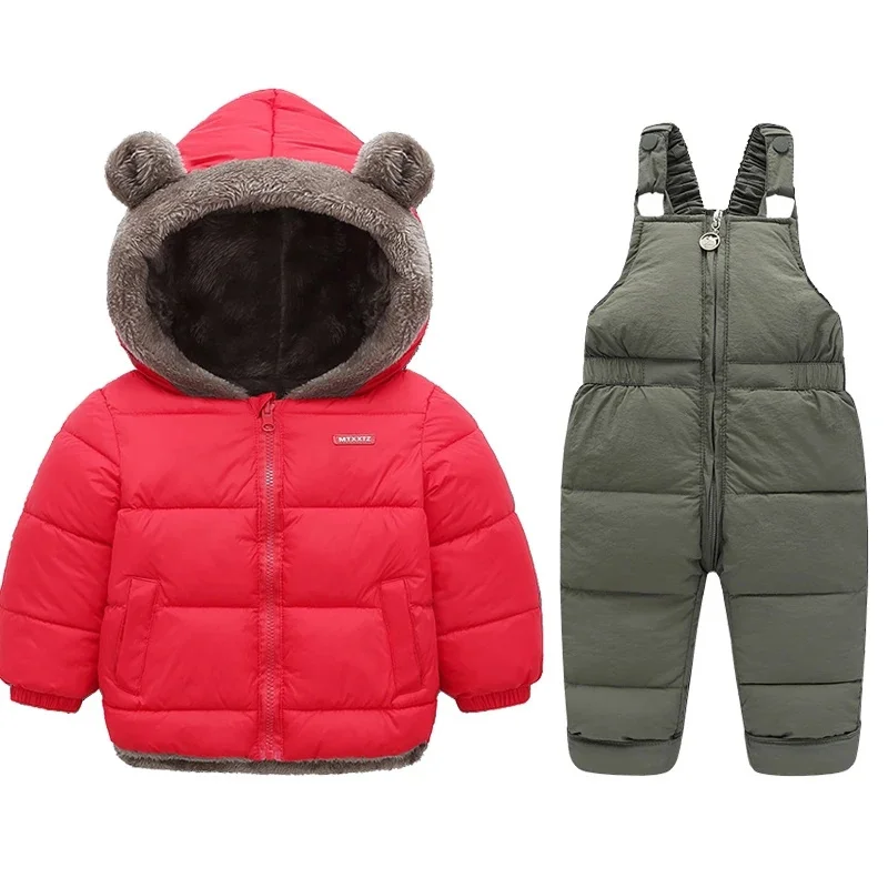 Children Winter Clothing Sets Baby Lamb Fleece Coats+Down Pants 2Pcs Boys Girls Thicken Warm Casual Hooded Clothing Outfits