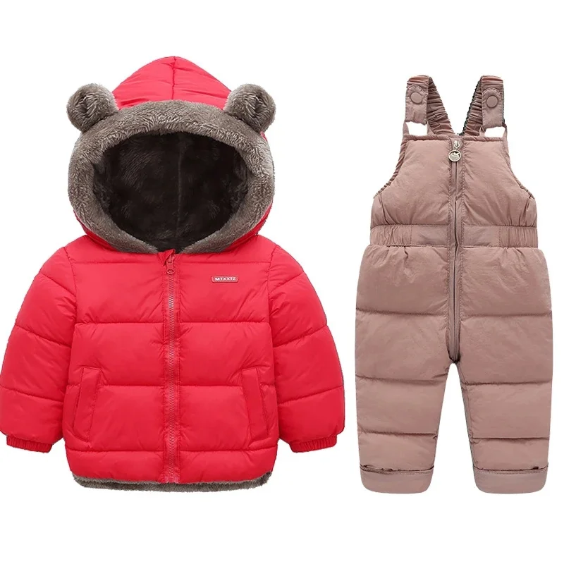Children Winter Clothing Sets Baby Lamb Fleece Coats+Down Pants 2Pcs Boys Girls Thicken Warm Casual Hooded Clothing Outfits