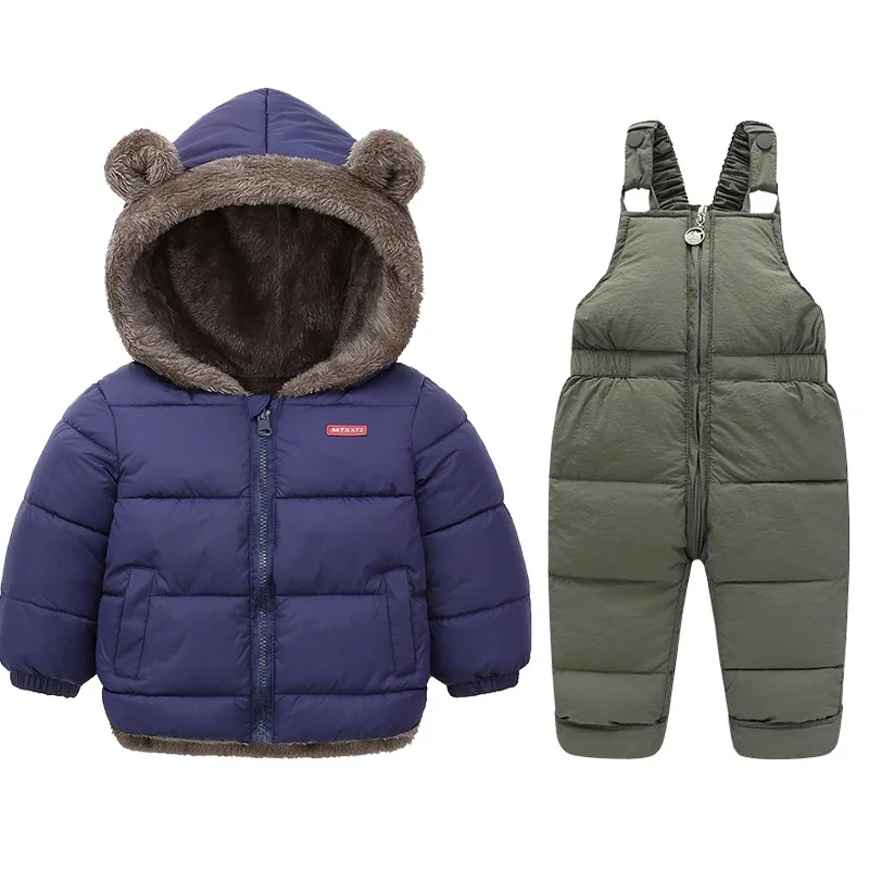 Children Winter Clothing Sets Baby Lamb Fleece Coats+Down Pants 2Pcs Boys Girls Thicken Warm Casual Hooded Clothing Outfits