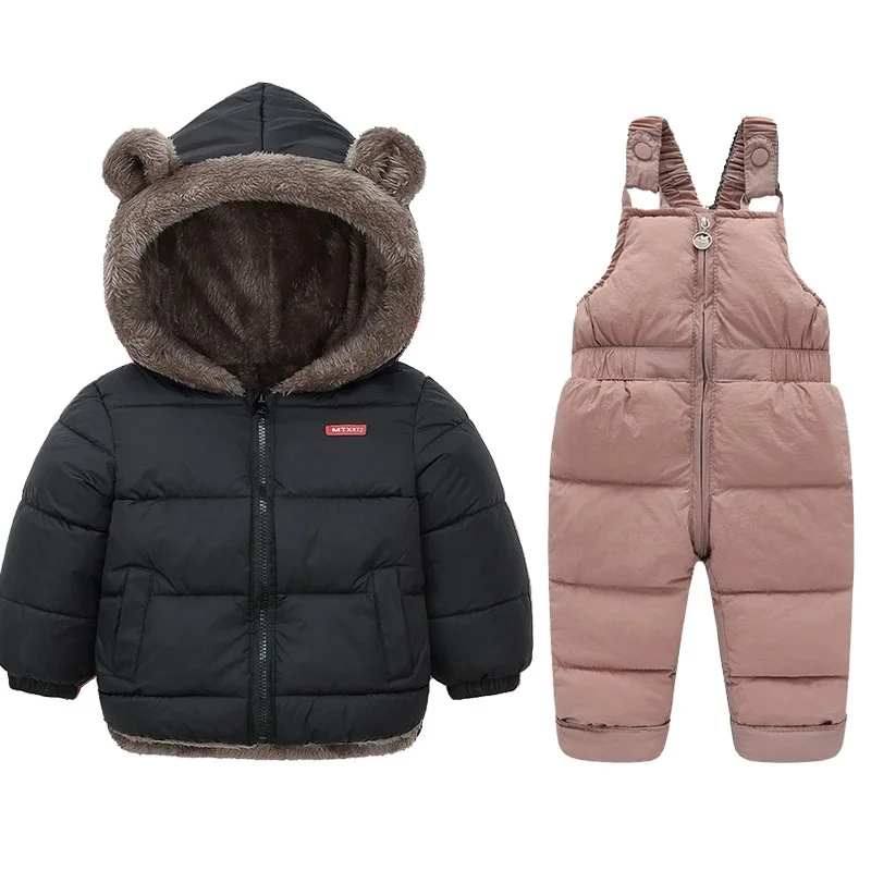 Children Winter Clothing Sets Baby Lamb Fleece Coats+Down Pants 2Pcs Boys Girls Thicken Warm Casual Hooded Clothing Outfits