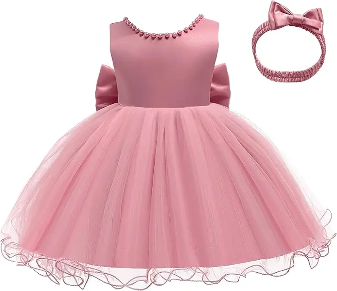 Baby Dresses Girl 1st Birthday Party Backless Embroidery Elegant Big Bow Wedding White Tutu Gown Girls Christening Costume