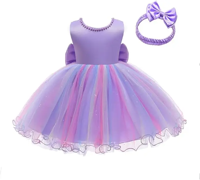 Baby Dresses Girl 1st Birthday Party Backless Embroidery Elegant Big Bow Wedding White Tutu Gown Girls Christening Costume