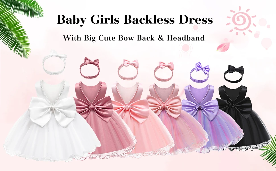 Baby Dresses Girl 1st Birthday Party Backless Embroidery Elegant Big Bow Wedding White Tutu Gown Girls Christening Costume