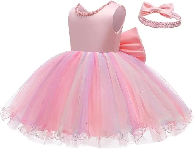 Baby Dresses Girl 1st Birthday Party Backless Embroidery Elegant Big Bow Wedding White Tutu Gown Girls Christening Costume