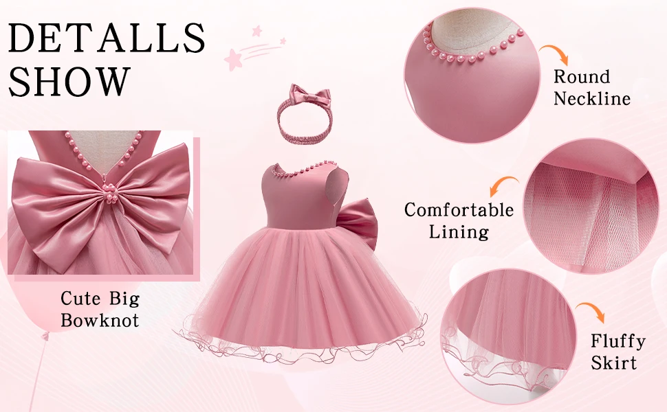 Baby Dresses Girl 1st Birthday Party Backless Embroidery Elegant Big Bow Wedding White Tutu Gown Girls Christening Costume
