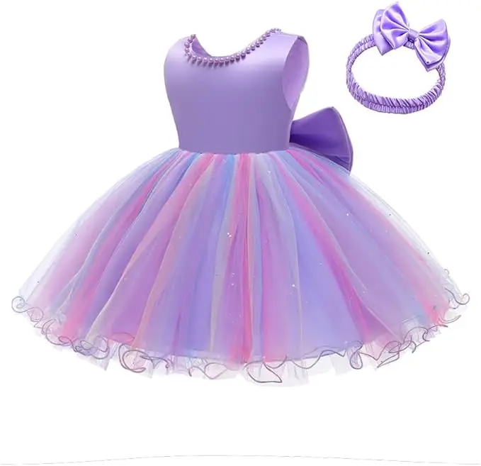 Baby Dresses Girl 1st Birthday Party Backless Embroidery Elegant Big Bow Wedding White Tutu Gown Girls Christening Costume