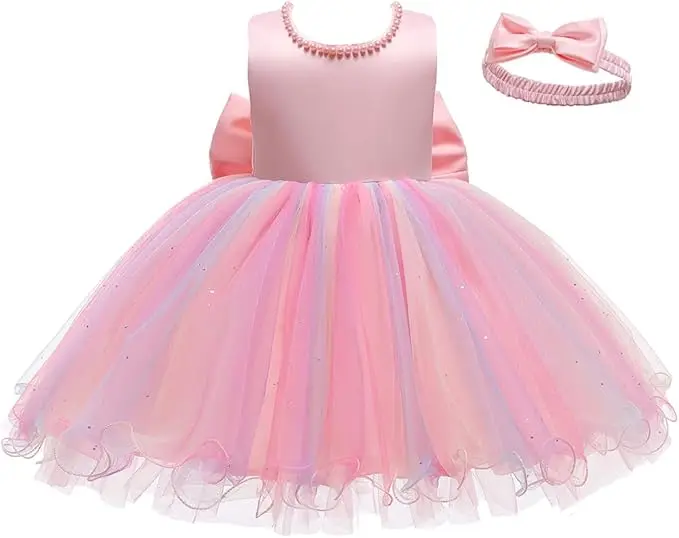 Baby Dresses Girl 1st Birthday Party Backless Embroidery Elegant Big Bow Wedding White Tutu Gown Girls Christening Costume