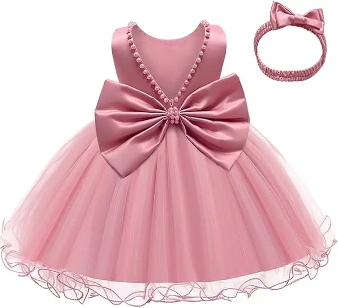 Baby Dresses Girl 1st Birthday Party Backless Embroidery Elegant Big Bow Wedding White Tutu Gown Girls Christening Costume