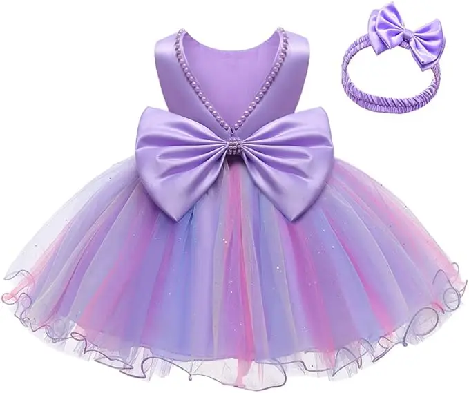 Baby Dresses Girl 1st Birthday Party Backless Embroidery Elegant Big Bow Wedding White Tutu Gown Girls Christening Costume