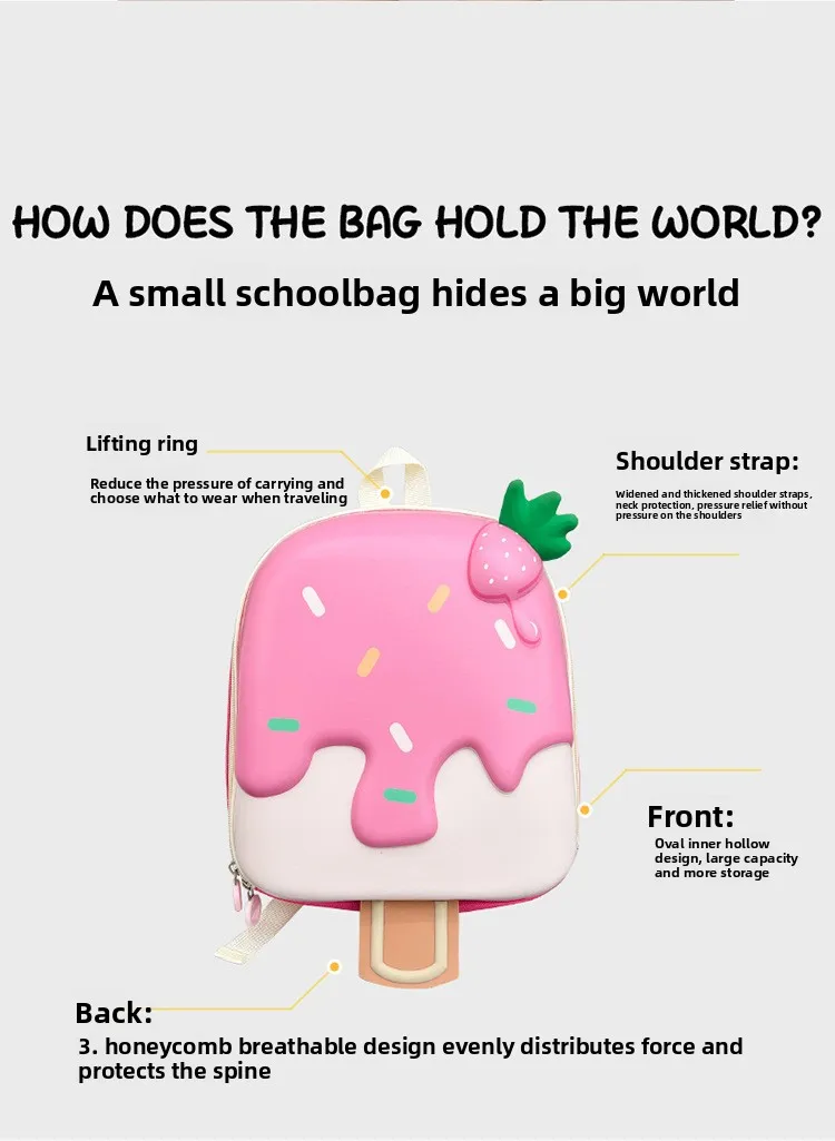 Ice Cream Children's Backpack Fashion Princess Schoolbag Kindergarten Baby Shoulders Bag 3D Cute Bookbag Kids Birthday Gifts