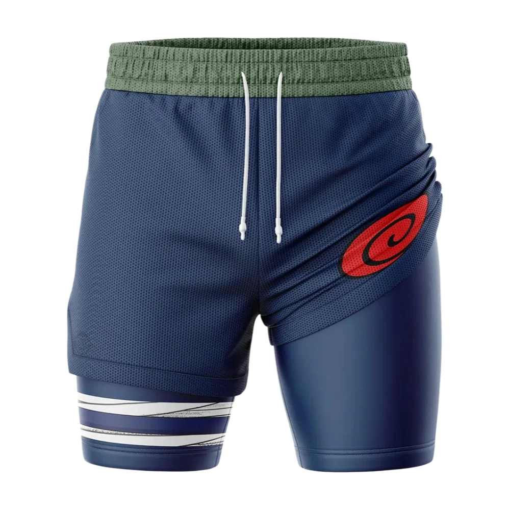 Naruto Konoha Jonin Shippuden Anime Print 2-in-1 Performance Shorts Family Summer Breathable Quick Dry Unisex Gym Fitness Shorts