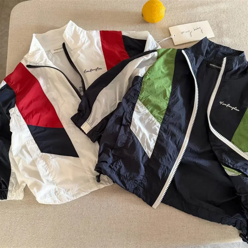 2-11Y Children's Set 2026 Summer Boys Girls Patchwork Sunscreen Coat Baby Long Sleeves Sports Top and Casual Quick Drying Shorts