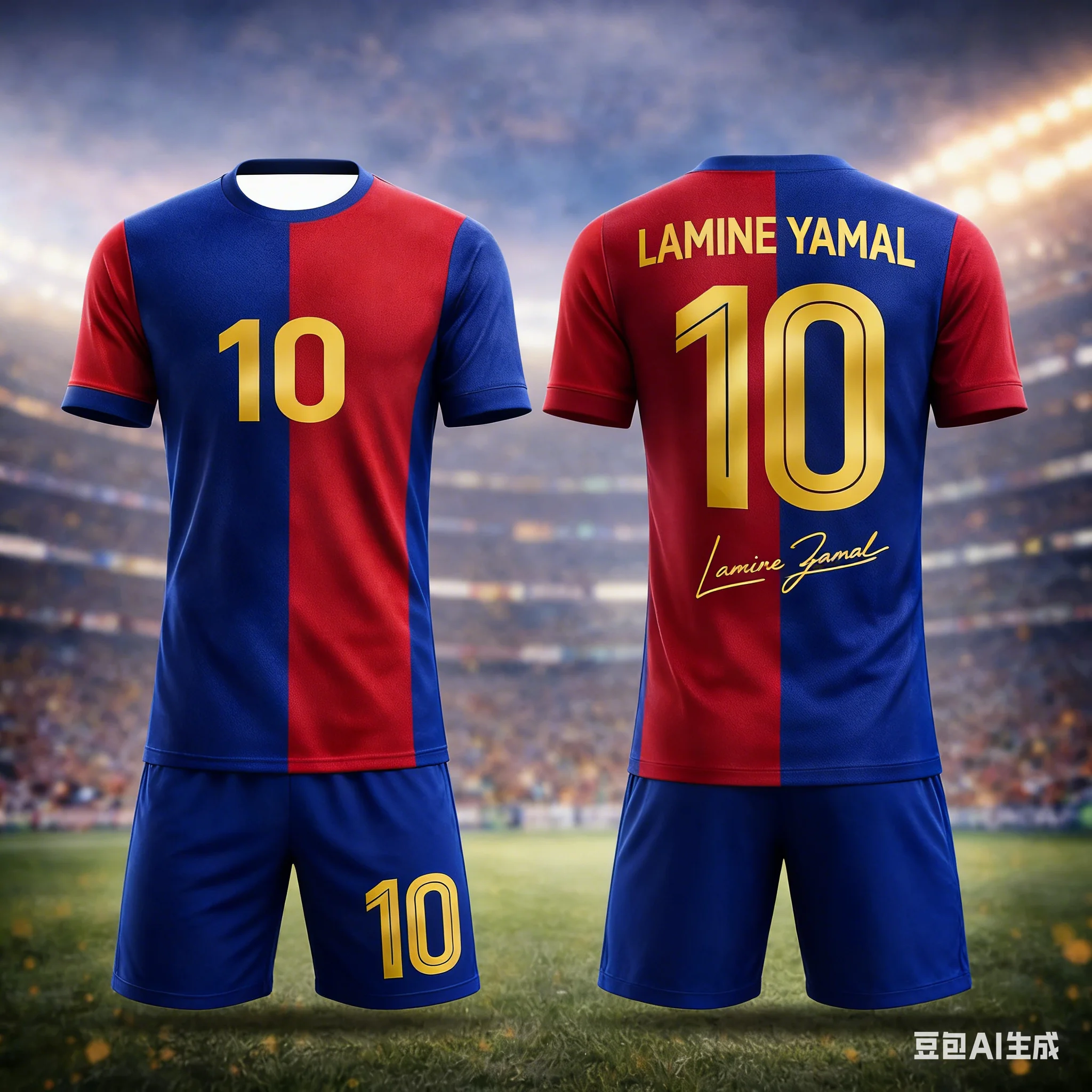 Summer New Collection No.10 # Yamal # Shirt Stripe Fan Collection Retro Quick Drying Sports Short Sleeved Shorts Set Kids