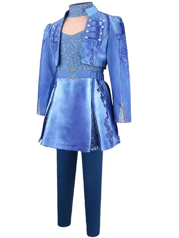 Girls Descendants Blue Jacket Wicked Fairy Tale Halloween Fancy Dress Outfit Kids Carnival Birthday Party Clothes Girls Theme Ev