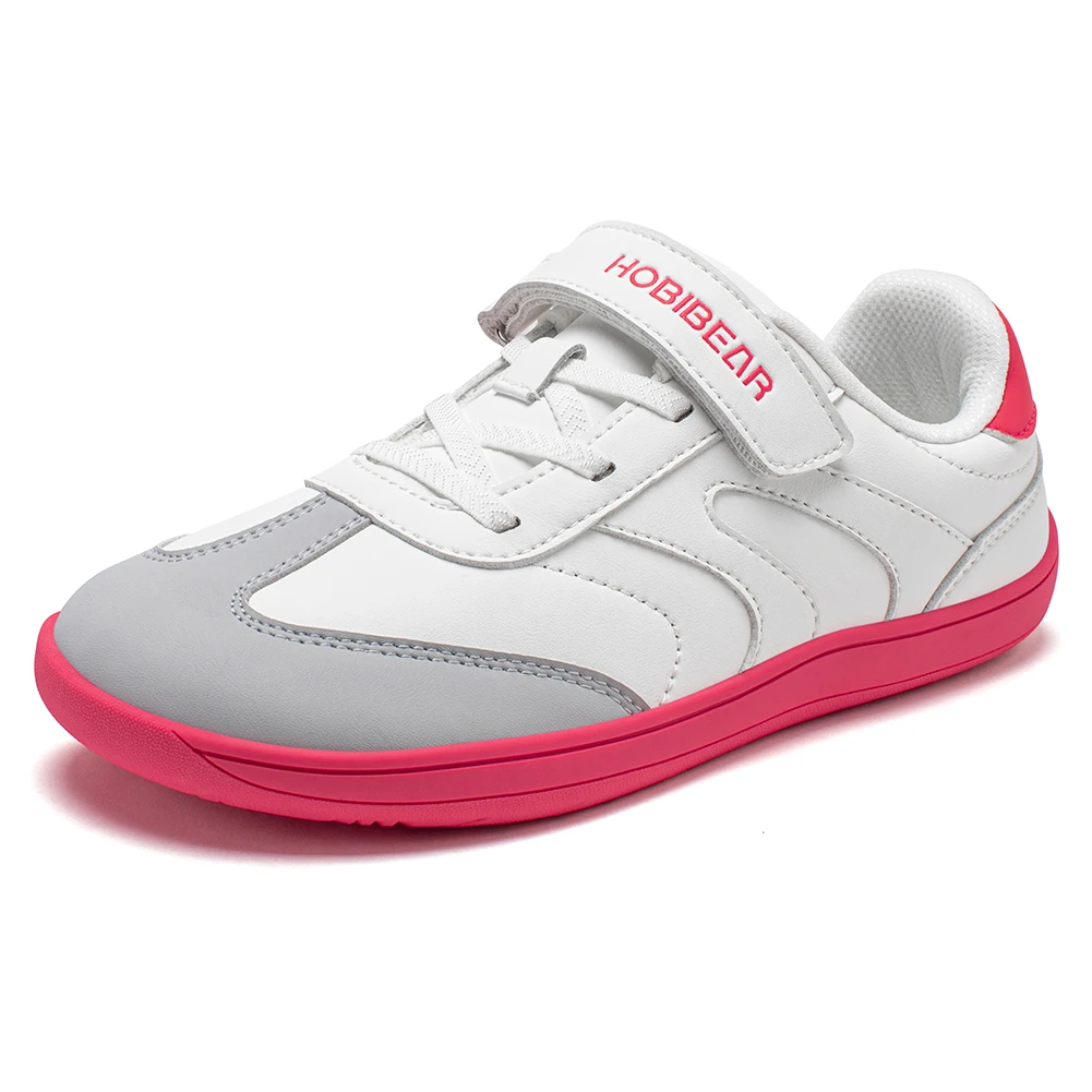 HOBIBEAR Big Kids Barefoot Shoe Wide Toe Hook Loop Sneaker Artificial Leather Non-Slip Zero Drop Lightweight Comfort Shoe