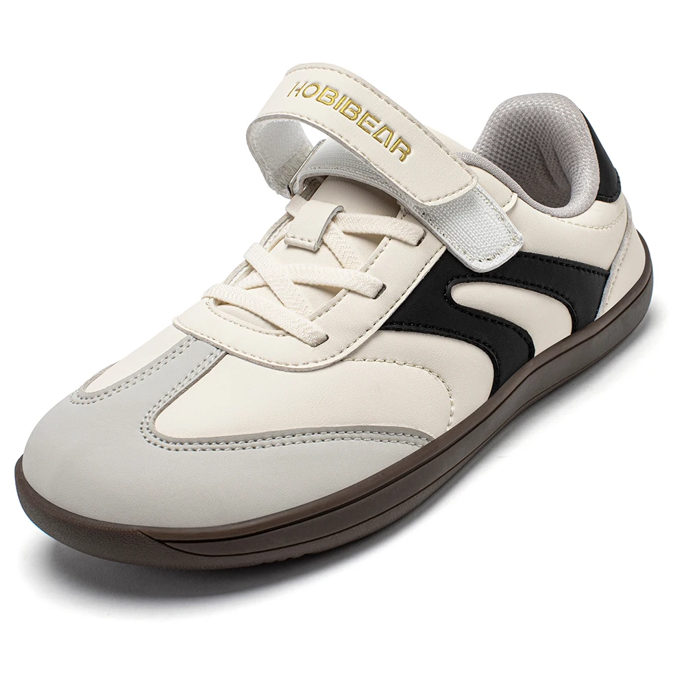 HOBIBEAR Big Kids Barefoot Shoe Wide Toe Hook Loop Sneaker Artificial Leather Non-Slip Zero Drop Lightweight Comfort Shoe