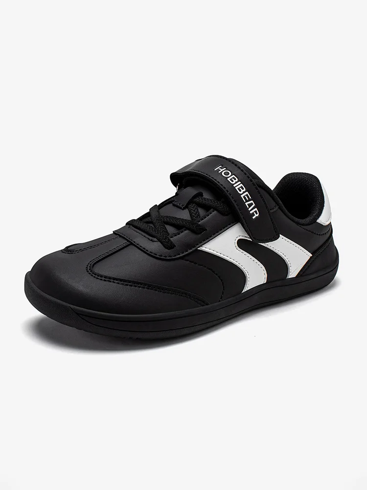 HOBIBEAR Big Kids Barefoot Shoe Wide Toe Hook Loop Sneaker Artificial Leather Non-Slip Zero Drop Lightweight Comfort Shoe