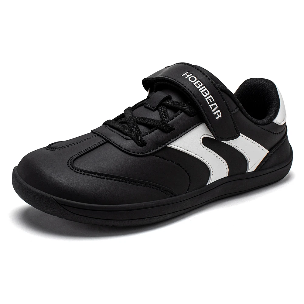 HOBIBEAR Big Kids Barefoot Shoe Wide Toe Hook Loop Sneaker Artificial Leather Non-Slip Zero Drop Lightweight Comfort Shoe